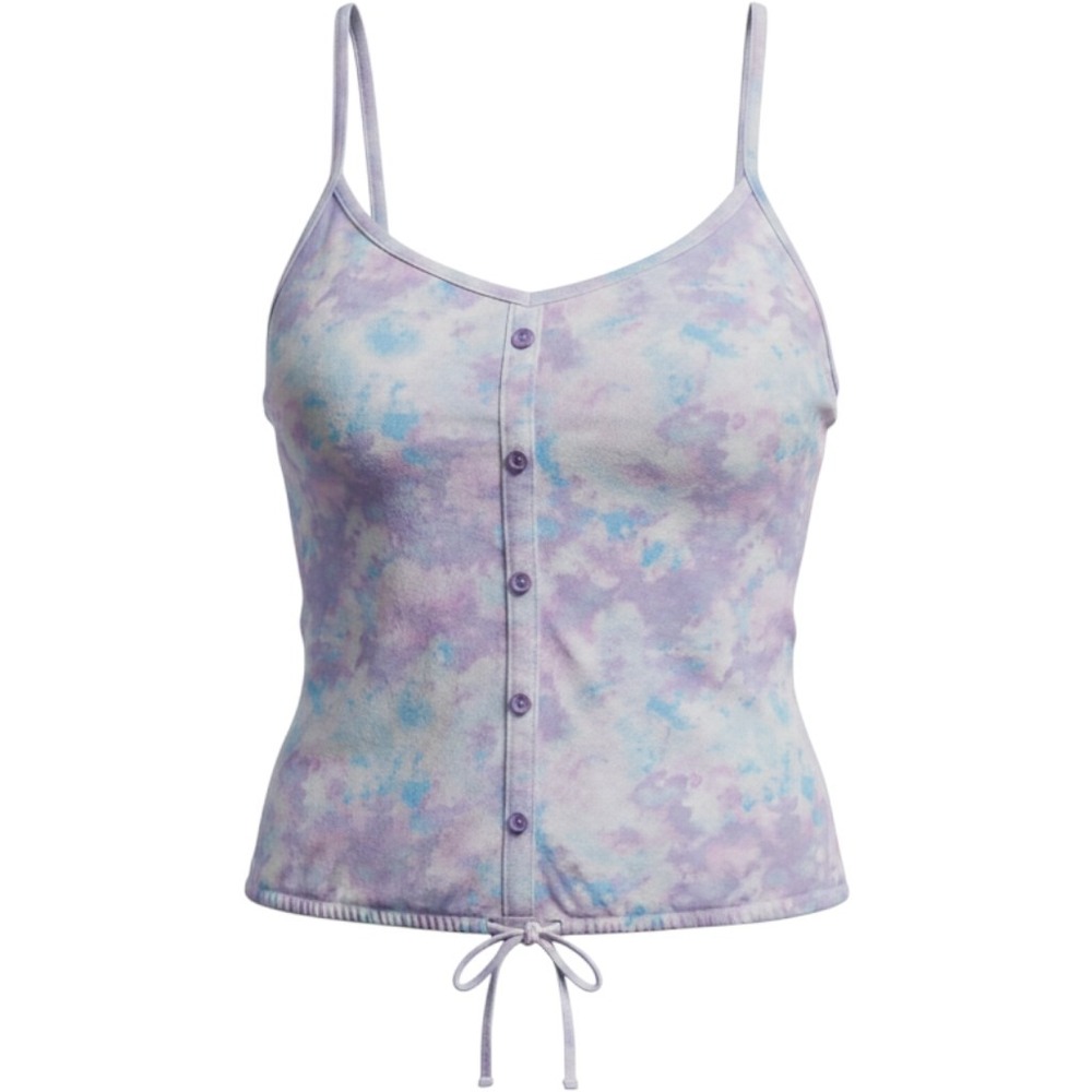 Cherokee Womens S Tie Dye Camisole Button Front Drawstring‎ Tie Tank Top Purple - Picture 2 of 8